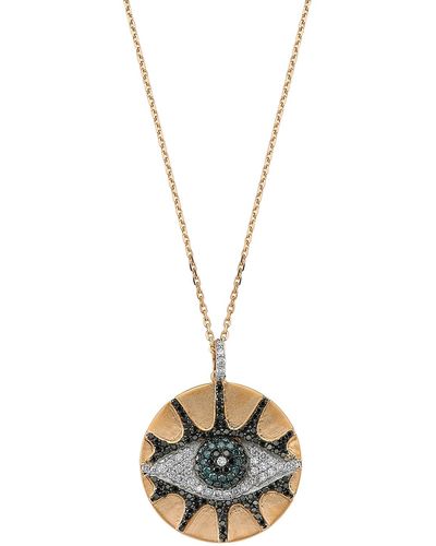 BeeGoddess Eye Light Multi-diamond Disc Pendant Necklace - Metallic