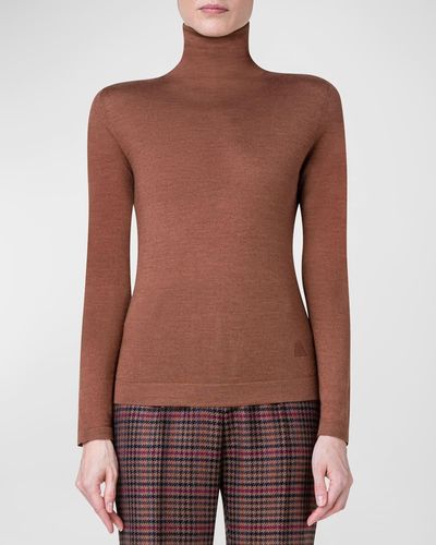 Akris Turtleneck Cashmere-silk Fine-gauge Sweater - Brown