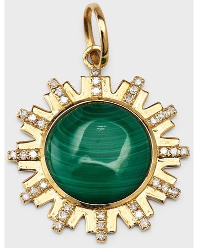 Kastel Jewelry 14k Yellow Gold Round Malachite Pendant With Diamonds - Green