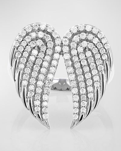Sheryl Lowe Sterling Silver Pave Diamond Folded Double Wing Ring - White