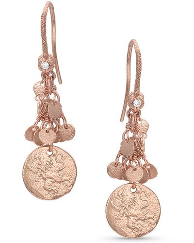 Dominique Cohen 18k Rose Gold Griffin Coin Classic Fringe Earrings - Pink