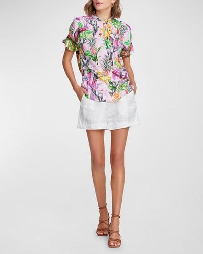 Robert Graham Paige Ruffle-Trim Floral-Print Shirt - Multicolor