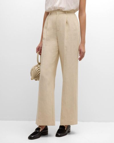 Vanessa Bruno Cyrano Pleated High-Rise Cotton-Linen Pants - Natural