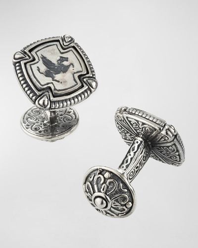 Konstantino Pegasus Carved Silver Cuff Links - Metallic