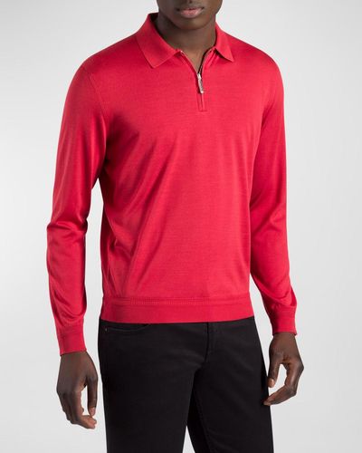 Stefano Ricci Silk Quarter-zip Polo Sweater - Red