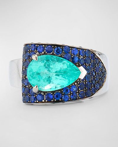 Alexander Laut 18K Paraiba Tourmaline And Sapphire Ring, Size 7 - Blue