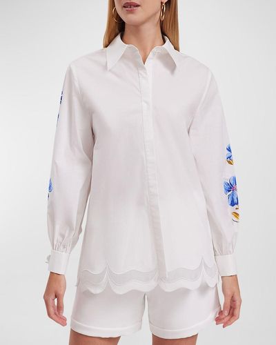 Anne Fontaine Zephyra Floral-Print Cotton Poplin Shirt - White