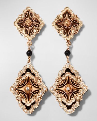 Buccellati Opera Tulle Pendant Earrings With Onyx, Diamonds And 18k Pink Gold - Metallic