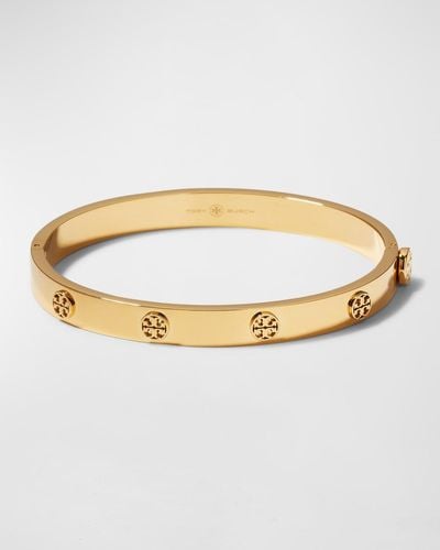 Tory Burch Miller Rose Goldtone Logo Stud Hinged Bangle Bracelet - Metallic