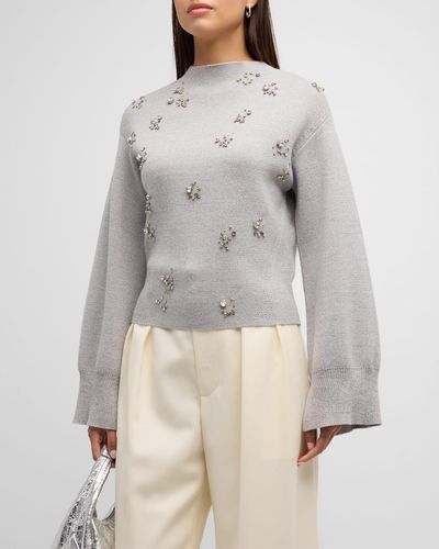 3.1 Phillip Lim Metallic Merino Wool Embellished Mockneck Pullover Sweater - Gray