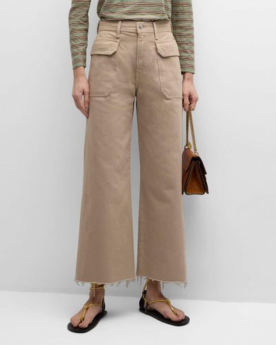 Veronica Beard Taylor Cropped High-Rise Wide-Leg Jeans - Natural