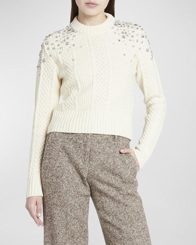 Golden Goose Cropped Cable-knit Crystal Sweater - White