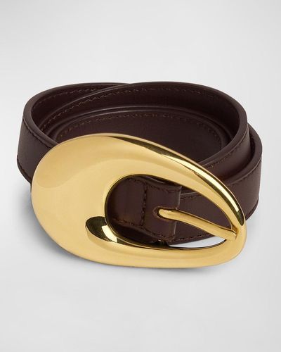 Bottega Veneta Drop Leather Belt With Brass Buckle - Black
