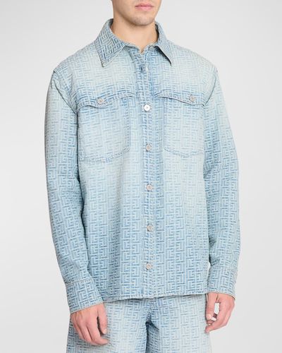 Balmain Jacquard Monogram Denim Overshirt - Blue