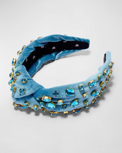 Lele Sadoughi Crystal Embellished Velvet Knot Headband - Blue