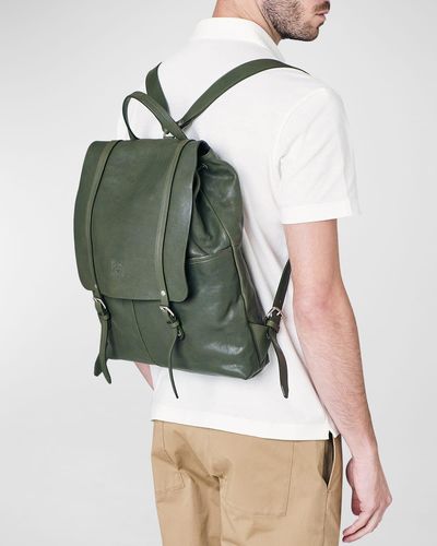 Il Bisonte Trappola Leather Drawstring Backpack - Green