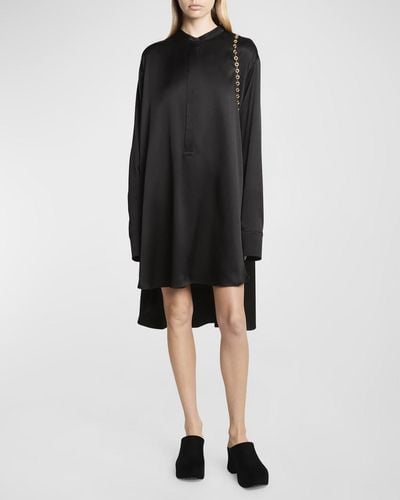 Loewe Silk Shirtdress With Chain Drape Detail - Black