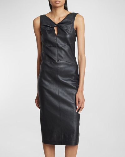 Givenchy Twisted Leather Chain Backless Midi Dress - Black