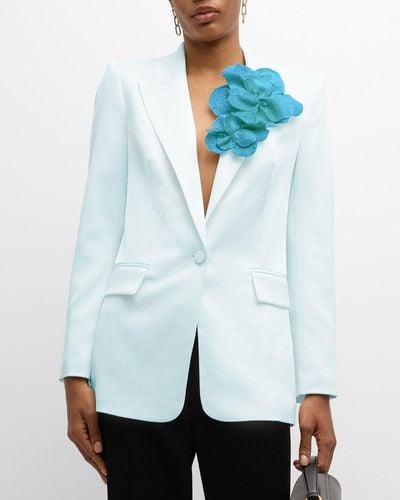 Emanuel Ungaro Jamie Sequin Flower-Embellished Satin Jacket - White