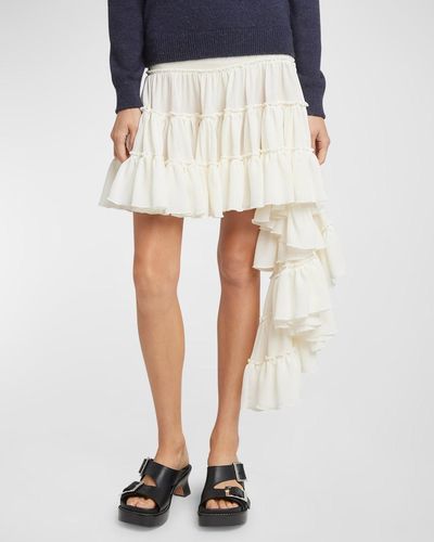 Loewe Ruffled Aysmetric Hem Mini Skirt - White