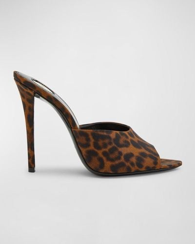 Saint Laurent Goldie Leopard Stiletto Mule Sandals - Brown