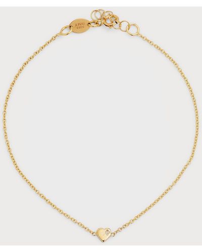 Zoe Lev Jewelry 14k Gold Tiny Heart Bracelet With Diamond - Natural
