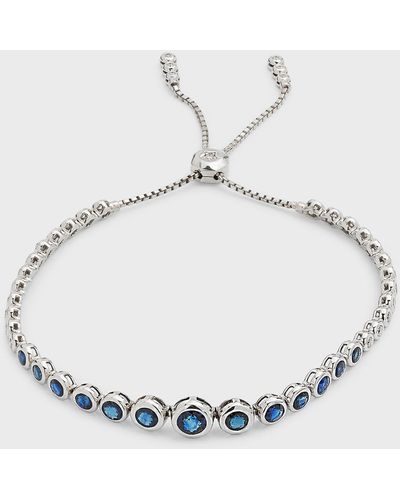 Cassidy Diamonds 18k White Gold Adjustable Bezel Bracelet With Diamonds And Blue Sapphire