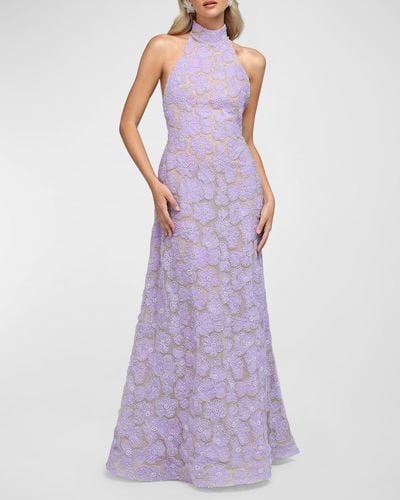 HELSI Marcella Beaded Backless Halter Gown - Purple