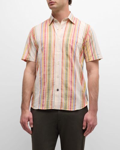 Original Madras Trading Co. Lax Striped Short-Sleeve Button-Front Shirt - Natural