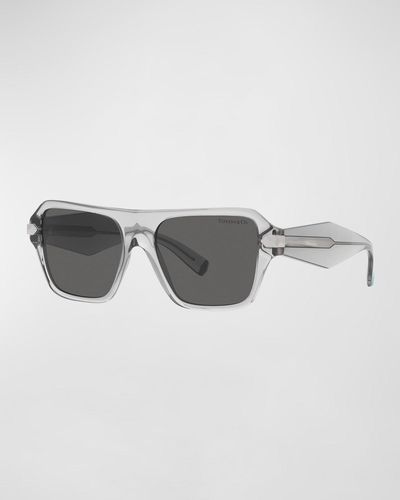 Tiffany & Co. Logo Engraved Square Acetate Sunglasses - Gray