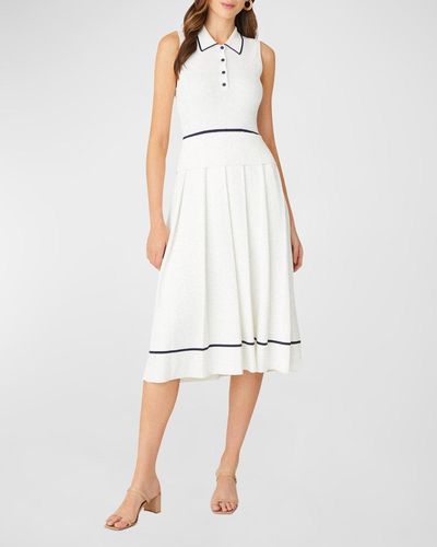 Shoshanna Clarkson Pleated Ribbed-Knit Midi Dress - White