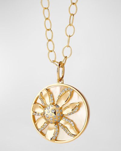 Syna 18k Yellow Gold Jardin Flower Pendant Necklace With Mother Of Pearl And Diamonds - Metallic