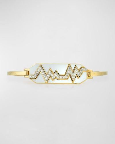 David Webb Motif 18k Gold Diamond Skip Zigzag Bracelet With White Enamel & Platinum - Metallic