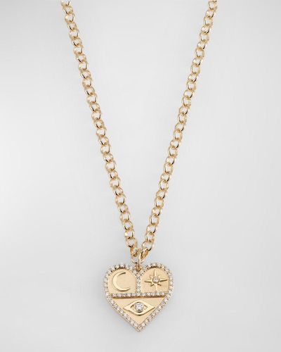 Sydney Evan Heart Icon Charm Chain Necklace With Diamonds - Metallic