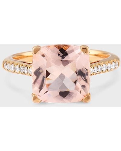 Lisa Nik 18k Rose Gold Cushion Morganite And Diamond Ring, Size 6 - Pink