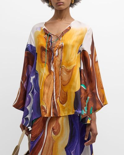 Dorothee Schumacher Rainbow Dreams Lace-up Silk Blouse - Multicolor