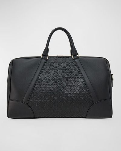 Ferragamo Gancini Embossed Leather Travel Duffel Bag - Black
