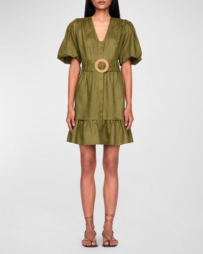 Marie Oliver Gwyneth Belted Linen Mini Dress - Green