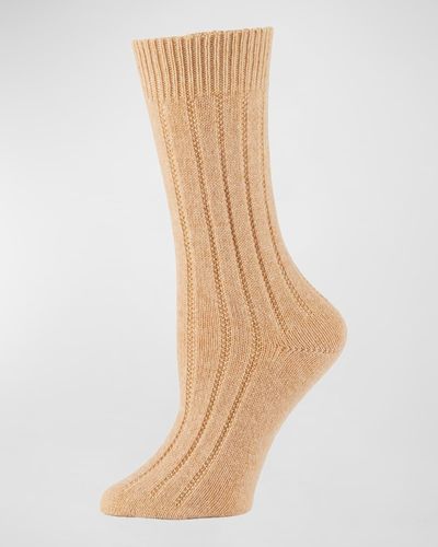 Neiman Marcus Cashmere Ribbed Socks - Natural