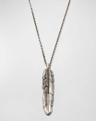 John Varvatos Raven Feather Pendant Necklace W/ Black Diamonds - Metallic