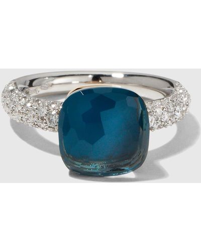 Pomellato 18k Gold Ring W/ Blue Topaz & Diamonds, Size 54