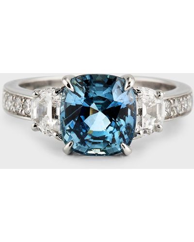 Robert Erich Platinum Natural Burmese Light Blue Sapphire Ring With Diamonds, Size 7