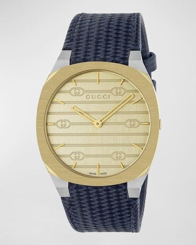 Gucci 18k Gold-plated Stainless Steel & Leather Strap Watch - Blue