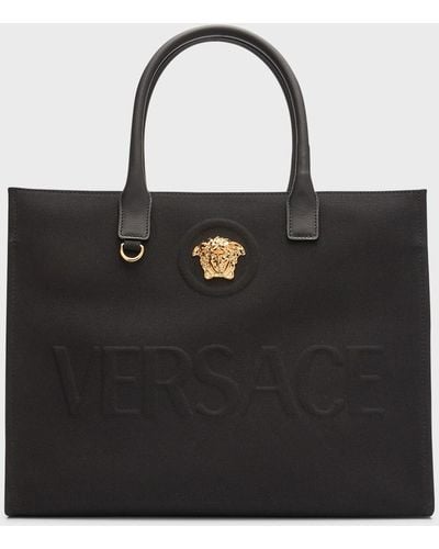 Versace La Medusa Logo Canvas Tote Bag - Black