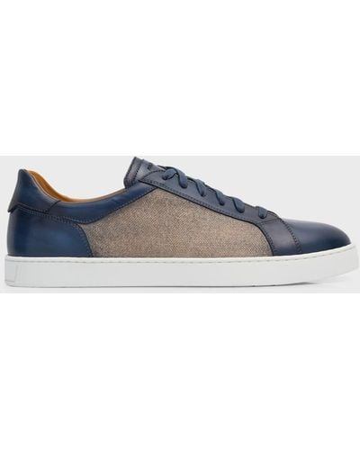 Magnanni Wyland Linen And Leather Low-Top Sneakers - Blue