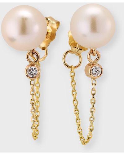 POPPY FINCH Pearl And Diamond Chain Drop Earrings - White