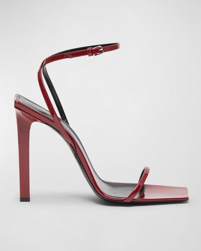 Saint Laurent Ankle Strap Pantent Leather Sandals - Pink