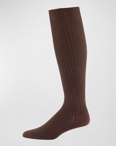 Neiman Marcus Core-Spun Socks, Over-The-Calf - Brown