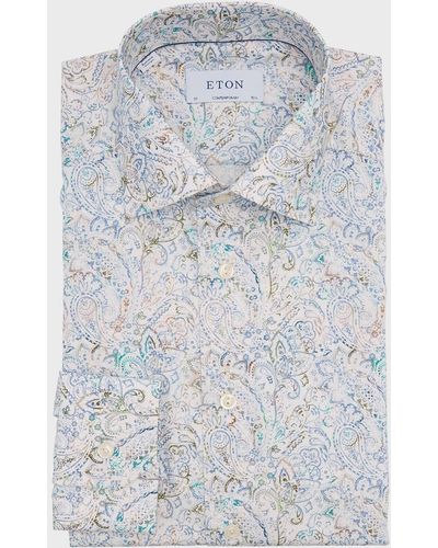 Eton Contemporary Fit Paisley Cotton Tencel Shirt - Gray