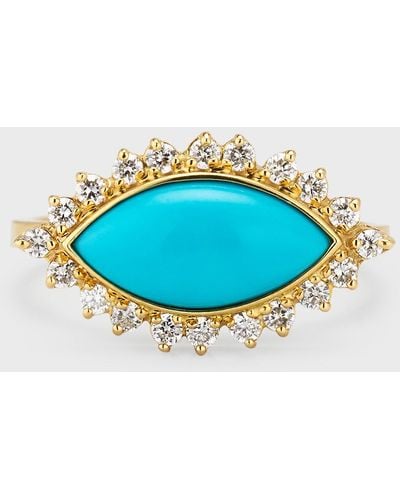 Jennifer Meyer 18k Turquoise Marquise Ring With Diamonds - Blue